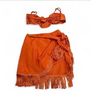 Rust Orange Fringe Skort and Bra Set
